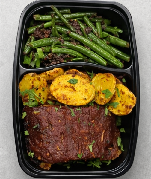 Meatloaf + Roasted Potatoes + Green beans